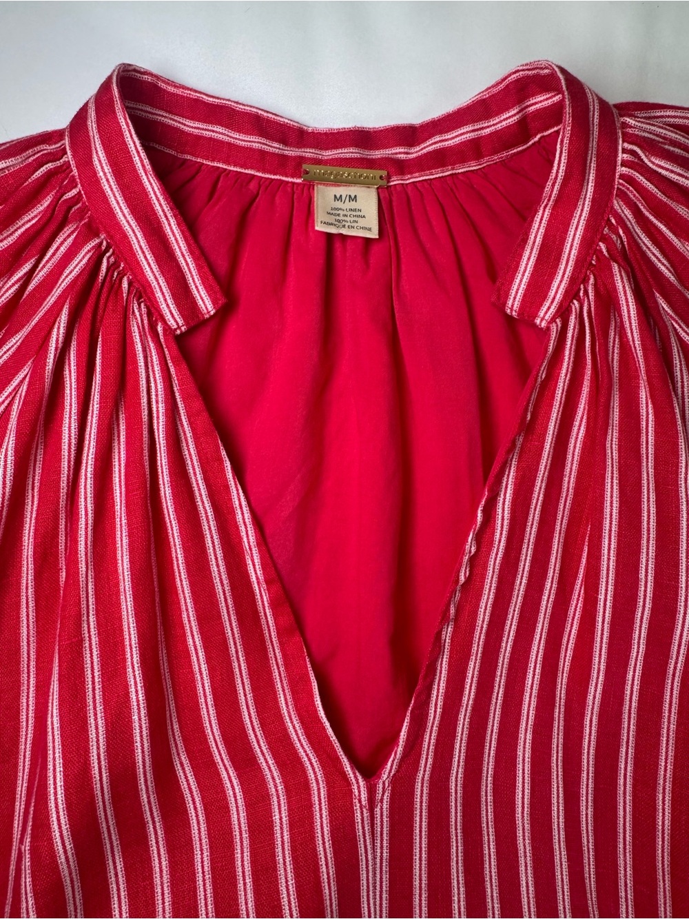 Magaschoni Pink White Linen Striped Shift Dress Pockets M - Picture 4 of 8